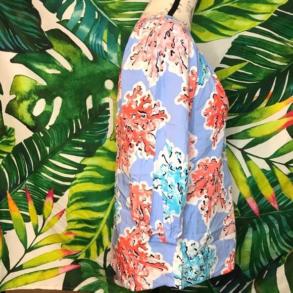 NWT $59 Crown & Ivy Small Blue Coral Colorful Beach Nautical Summer Light Blouse - Picture 6 of 8